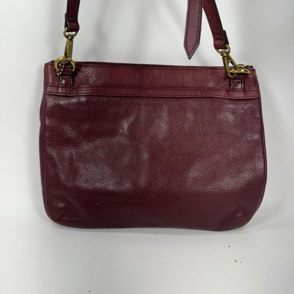Bolso Bandolera Grande Fossil Preston Cuero Guijarro Rojo Vino Cartera con Cremallera Foto 4 de 4