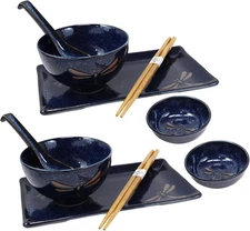 Japanese Mino Ware Tombo Dragonfly Blue Porcelain Sushi Dinnerware 10Pc Set for 