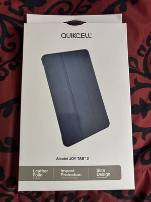 QuikCell Slim Design Leather FOLIO Case for Alcatel Joy Tab2 - Black NEW