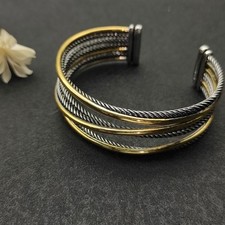 David Yurman 925 & 18k Gold Wide Crossover Cable Bracelet-Medium