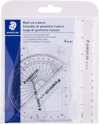 STAEDTLER Math Set - 4 pc Geometry Kit for Students - School Supplies with Clear