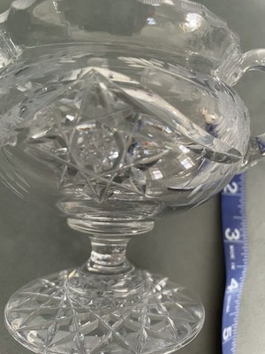 Vintage  Pressed or cut Glass Open Top Sugar Bowl With 2 Handles