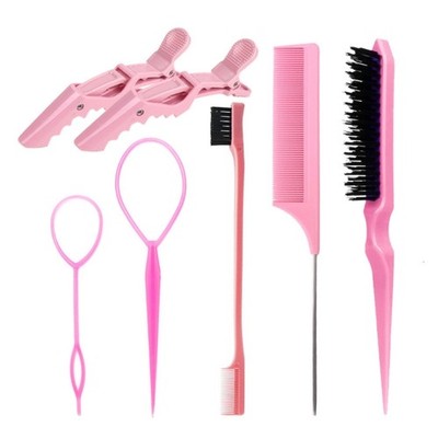 6Pcs Tail Comb with Duckbill Clips Hair Brush Set Teasing Hair Edge Brush