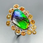 Handmade 11 ct+ Natural Ammolite Ring 925 Sterling Silver Size 8 /R461960