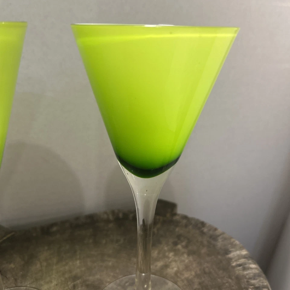 BEAUTIFUL (2) Pier 1 ~ Vibrant Lime Green Martini/Cosmos Glasses RARE! 8.75” - Image 3 of 4