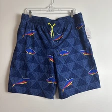 Wonder Nation Boy’s Swim Shorts Size XL (14-16) Husky Blue Fish Graphic NWT