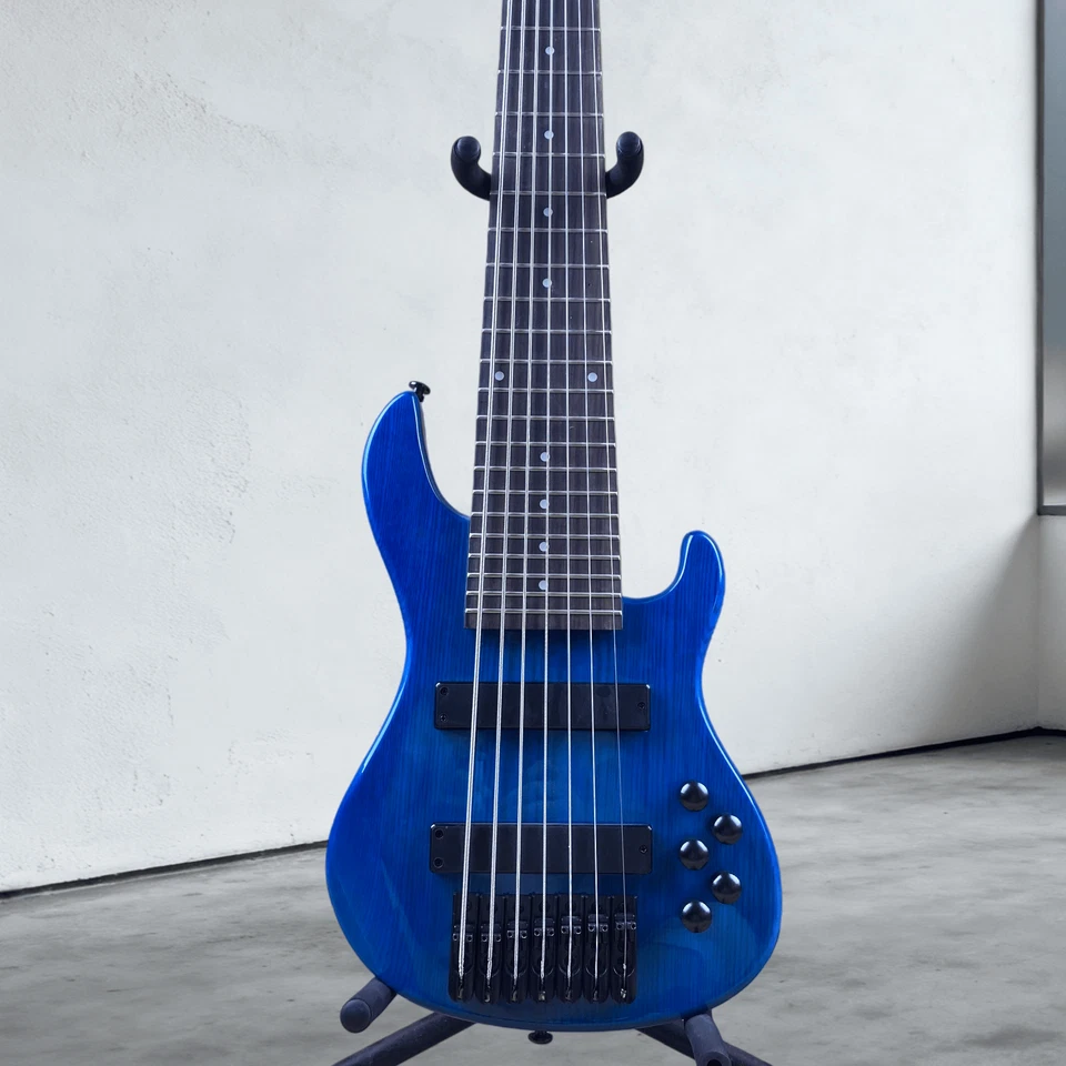 Mini Bass Guitar Transparent Blue 7-String Maple Neck Travel Version 35-inch - Image 2 of 4