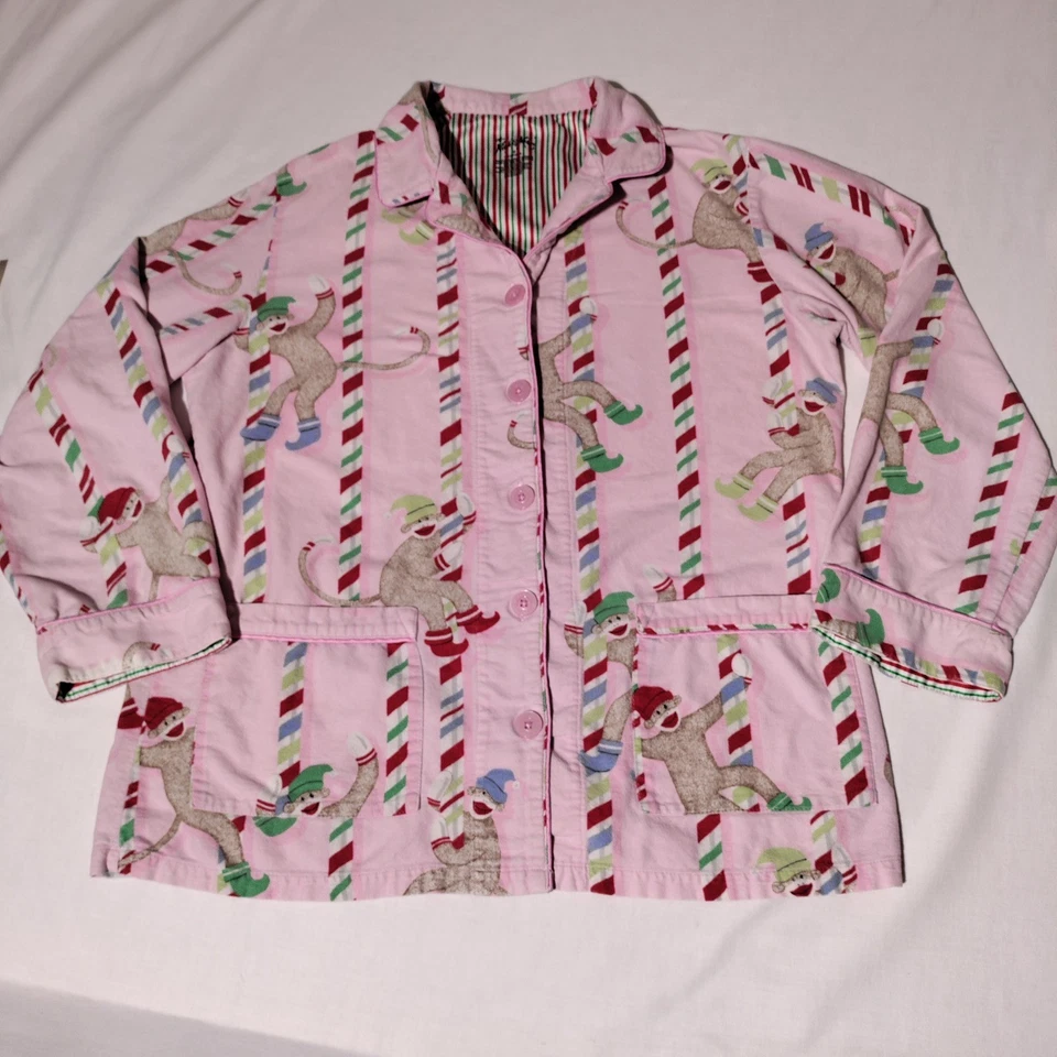 Conjunto de pijama feminino Nick & Nora roupa de dormir listra rosa macaco algodão M - Imperfeito - Imagem 2 de 4