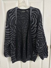 Vtg 90s Renee Tener Jeanne Pierre Lambswool Blend Cardigan Medium Metalic Knit