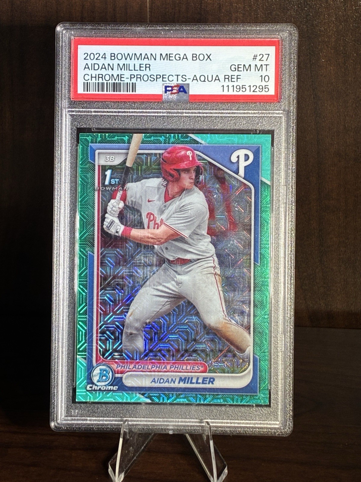 2024 1st Bowman chrome Aidan Miller Aqua Mojo Refractor RC /125 PSA 10 *POP 7*