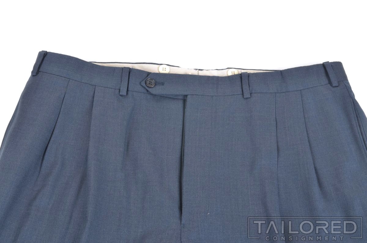 SAMUELSOHN Solid Blue 110s Wool Jacket Pants SUIT… - image 8