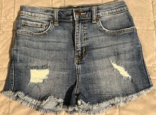 Vtg Lee Women s Jean Short Shorts Sz 2 Medium Wash Distressed Cut Off Desc.