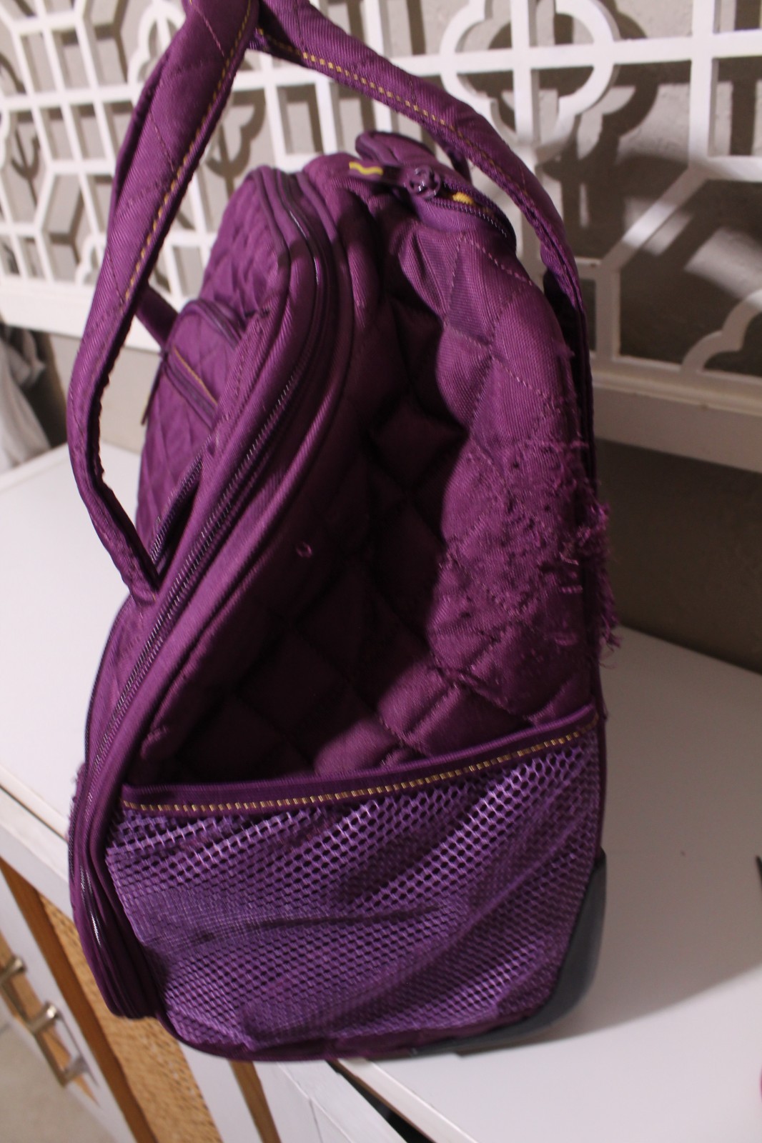 DELSEY PARIS Rolling Tote Bag Purple Quilted Under-Seater 2 Wheels Travel
