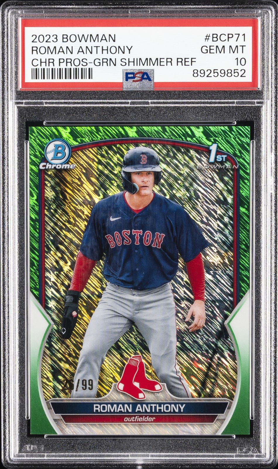 2023 BOWMAN CHROME PROSPECTS GREEN SHIMMER #BCP71 ROMAN ANTHONY 26/99 PSA 10
