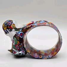 Murano Italy Art Glass Satin Frosted Blown Glass Millefiori Dog Napkin Ring