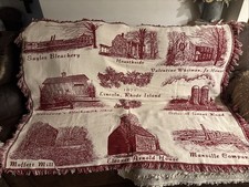 HISTORICAL LANDMARKS (1871 Lincoln Rhode Island) FRINGED WOVEN TAPESTRY BLANKET