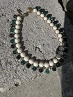 TRIFARI Signed Golden Pearl Necklace Green Blue Glass Bead Gold Tone Vintage — photo 6