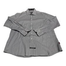 English Laundry Men  s Button-Up Shirt Size 17 36-37 Gray/White Stripe Cotton