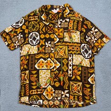 True Vintage Sears Hawaiian Aloha Shirt Men L 60s Tiki Floral Island Loop Collar
