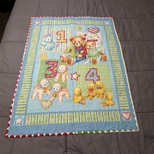 Vintage Daisy Kingdom Blue Jean Teddy Handmade Baby Quilt Butterfly Print 34x42