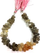 Natural Grey Moonstone Faceted Beads Teardrop Shape Strand Gemstone Beads.