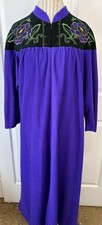 Vintage 70s 80s Vanity Fair Purple Dacron Velour Zip Robe Embroidered Flowers LG