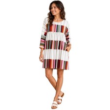 Marimekko Tuulia Multi Color Striped Baby Doll Mini Dress Medium 044428