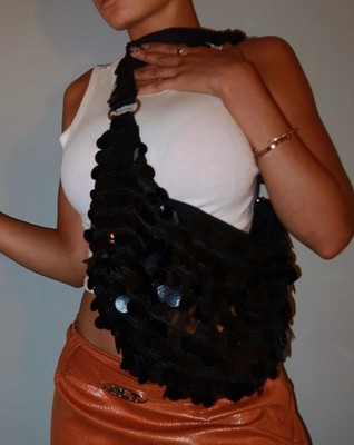 Y2K Black Crochet Sequin Shoulder Bag