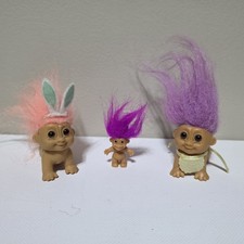Vintage Lot Of 3-Russ Crawl Baby Trolls W/Adorable Bibs Bunny Ears