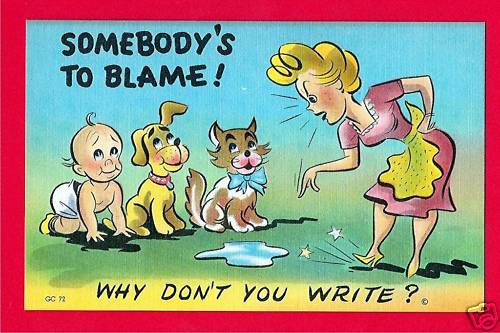 Cartolina vintage Somebodys to Blame Humor vecchia fumetto lino #58 vecchio magazzino - Foto 1 di 1