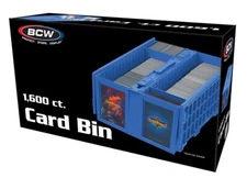 BCW 1600 Count Blue Plastic 2-Row Collectible Trading Card Bin with Hinged Lid