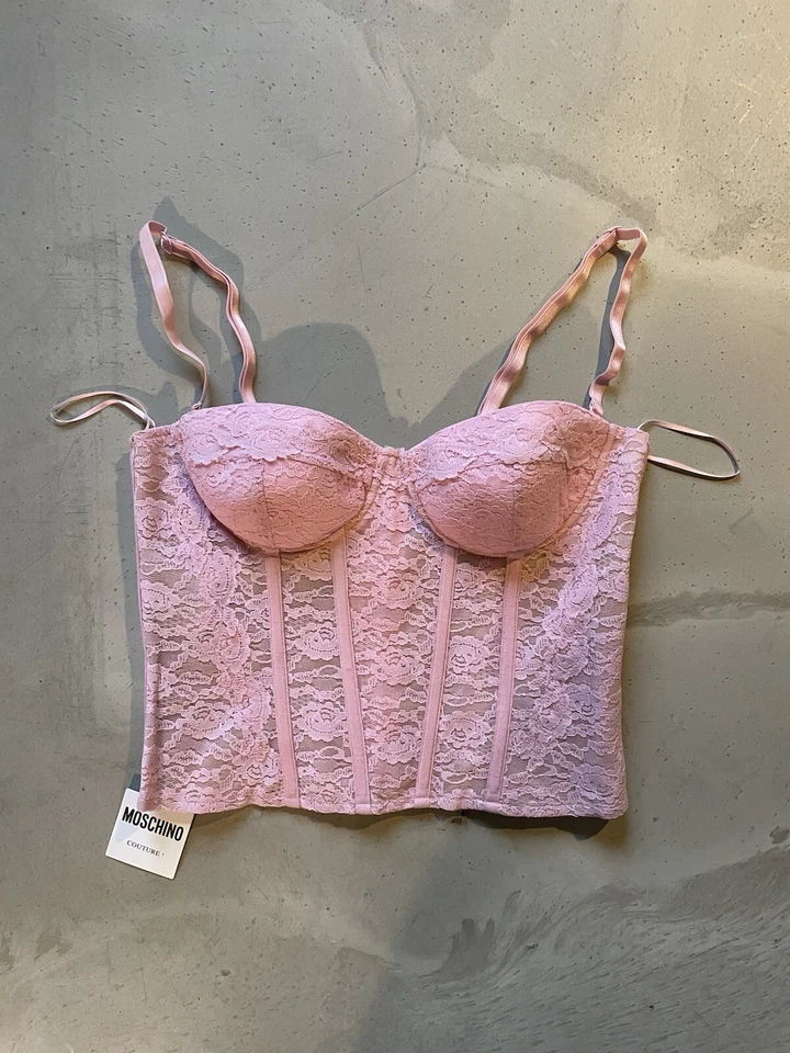Corsé bustier rosa para mujer Moschino Milano talla IT 42 encaje floral nuevo con etiquetas Foto 4 de 4