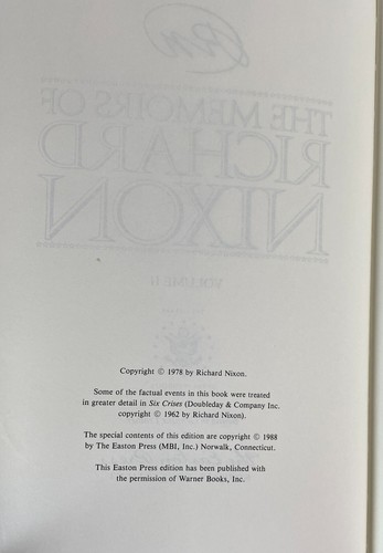 The Memoirs of Richard Nixon, Vols I & II, Easton Press, 1988 - Foto 12 di 13