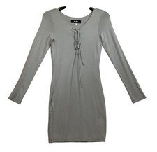 Lulu's Gray Long Sleeve Mini Bodycon Dress Women Small Front Tie Up Stretch