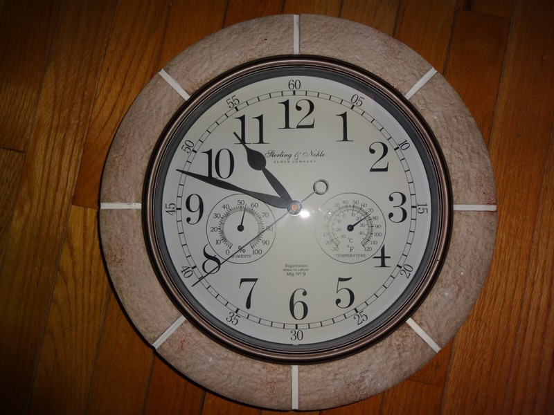 Sterling & Noble Clock w/ Humidity and Temperature Gauges Stone Frame Tested