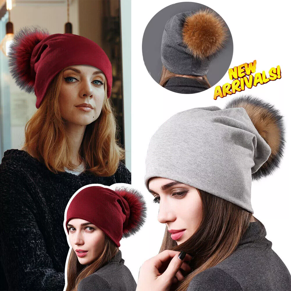 Ladies fur on sale bobble hat