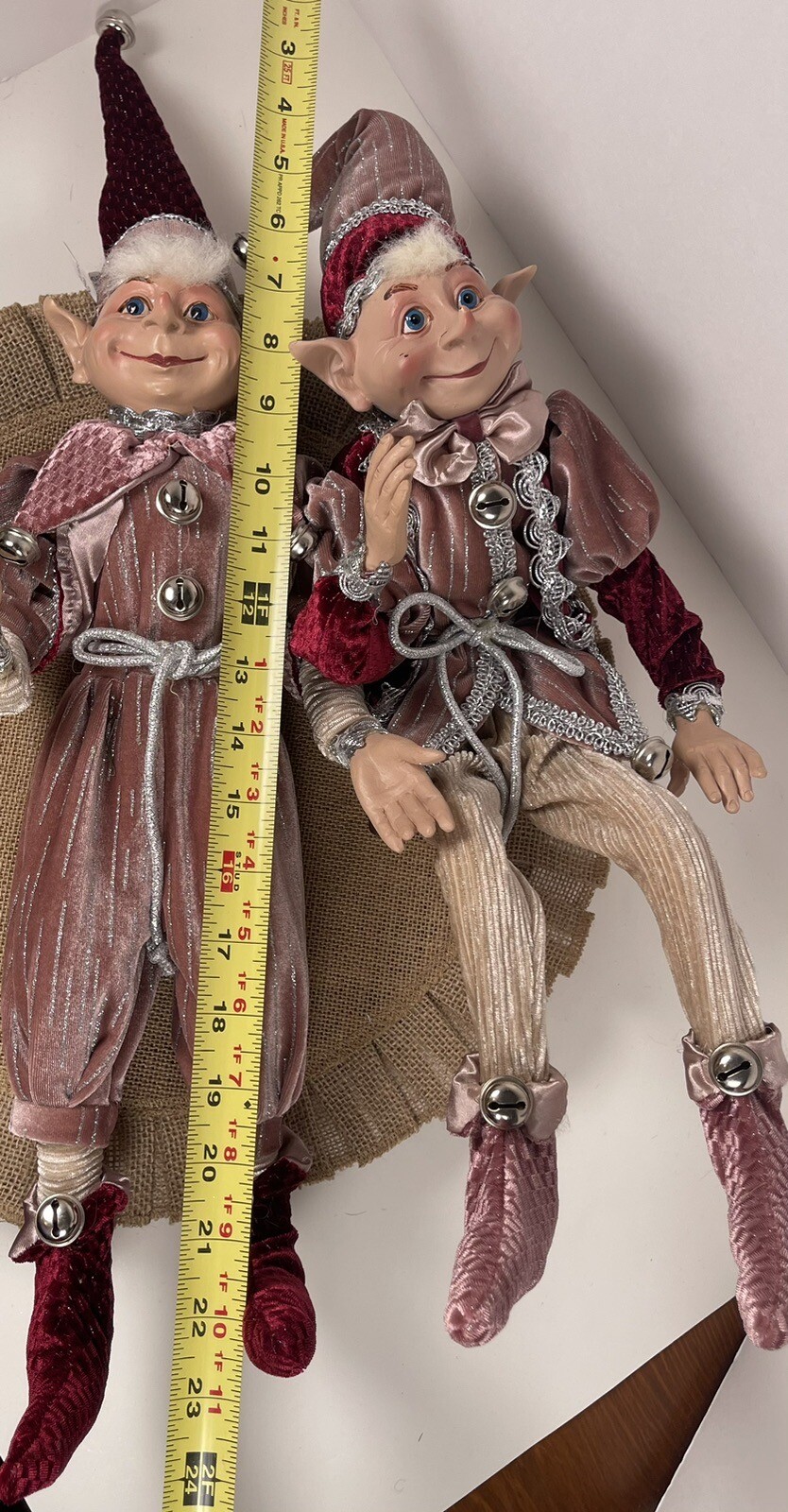 2 PC ROBERT STANLEY HOME COLLECTION Christmas Elves Poseable Pink Red