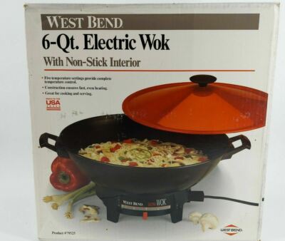 New 1991 Vintage Electric Wok West Bend - 79525 - 6-Quart, RED Made in the USA 