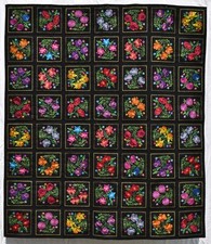 BLOOMING GARDEN 6 Floral Embroidered Wall Hanging / Quilt Throw