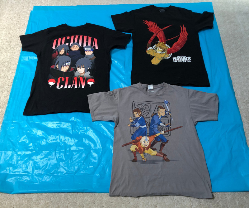 Size: MEDIUM Men's 3 Pc. Short Sleeve Cotton Anime Graphic Tee/T-Shirt VGC