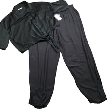 So Goods for Life Womens Button Up Blouse & Jogger Pants Smocked Tie-Front  NWT