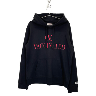 VALENTINO [xCLONEY] Black VACCINATED logo pullover hoodie