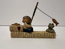 Blossom Bucket Suzi Skoglund I Love Grandpa 2003 Resin Block Figure 4 1/4-in