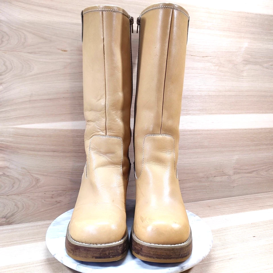 De Colección Y2K Frye Dorian Botas de Plataforma Mujeres 8.5 Beige Gruesas Puntera Cuadrada Cremallera Foto 4 de 4