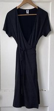 GAP Black Print Wrap Y2k Dress Size L Capsule Staple Classic