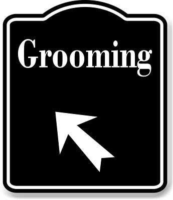 Grooming Room 45 Degree Up Left Arrow BLACK Aluminum Composite Sign