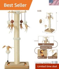 27-Inch Sisal Cat Scratching Post with Interactive Track Ball Toys - Beige