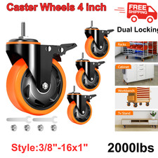 4" Caster Wheels 2000lbs, Threaded Stem Casters, Heavy duty, 3/8"-16 x 1", Dual