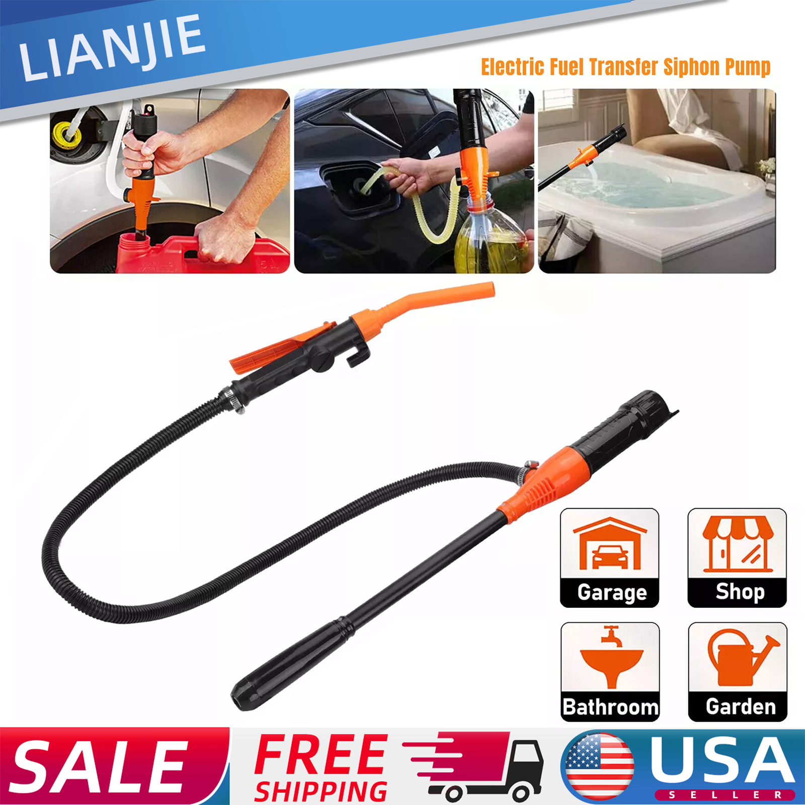 Battery Powered Electric Fuel Transfer Pump Portable Gas Oil Liquid Pump