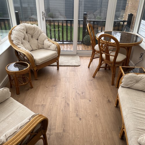 Bamboo conservatory furniture set couch; armchairs; dining table